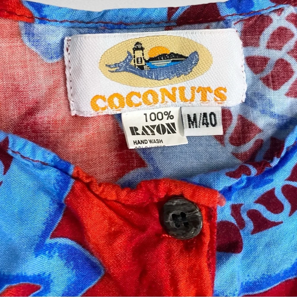 VINTAGE | Coconuts | Red & Blue Groovy Batik Print Beach Vacation Sarong Coverup